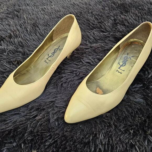 YSL Paris Women Heel Sandal Beige Leather Upper Shoes Saint Laurent Size 36.5 - Picture 2 of 11